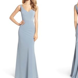 Jenny Yoo Delaney Tie Back V-Neck Gown